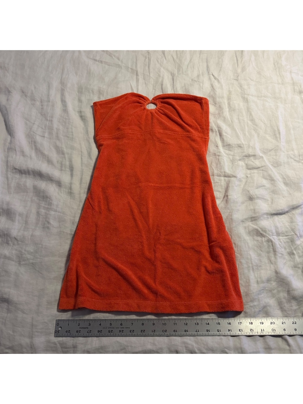 orange strapless knit dress